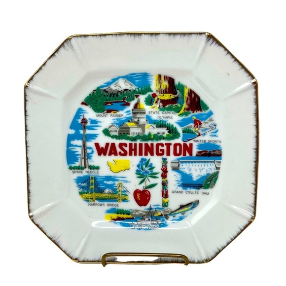 Beautiful Washington State Square Vintage Souvenir Plate, 8” - Picture 3 of 3